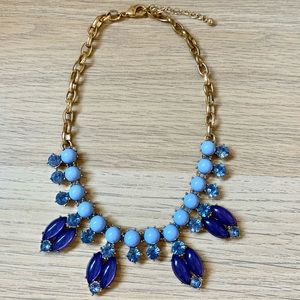 Blue Jeweled Bib Statement Necklace